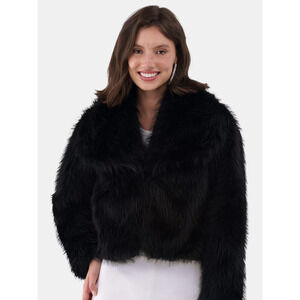 NWT No Boundaries Women’s Faux Fur Feather Jacket Black Soot XL 16-18